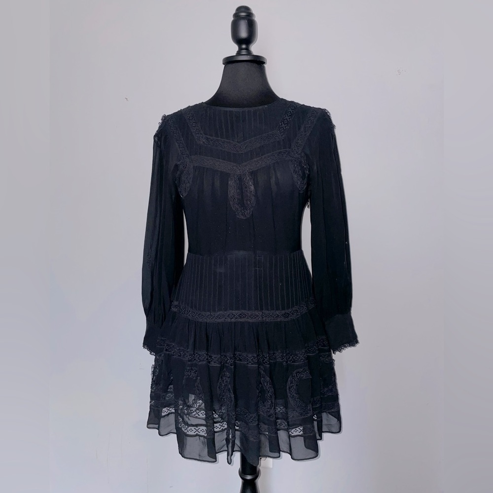 Love Shack Fancy Black sheer long sleeve dress. Good condition.